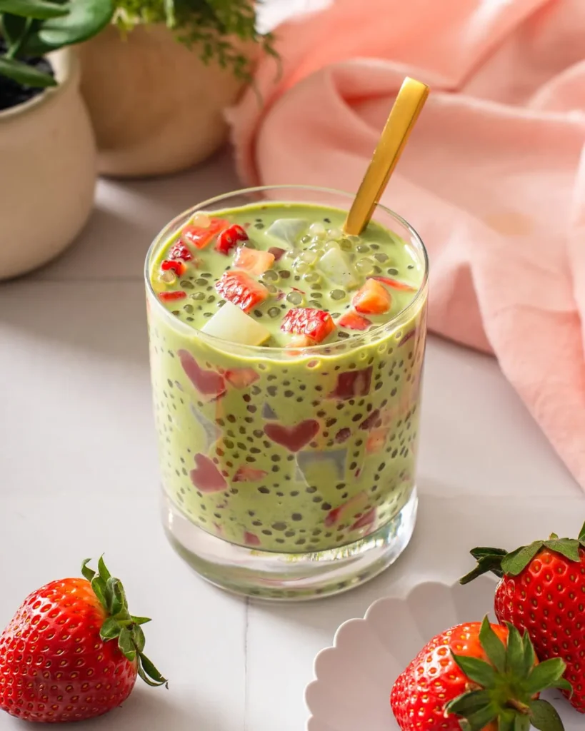 Cup of Strawberry Matcha Sago