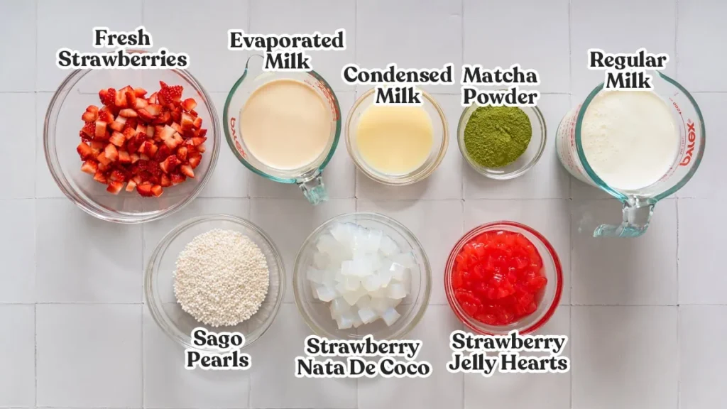 Strawberry Matcha Sago Ingredients