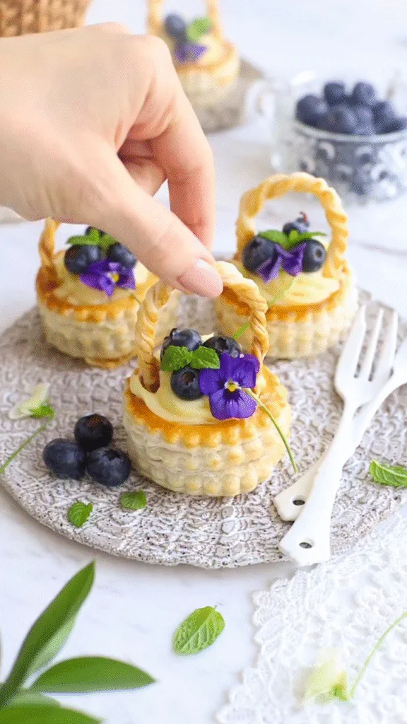 Puff Pastry Fruit Baskets Close-up