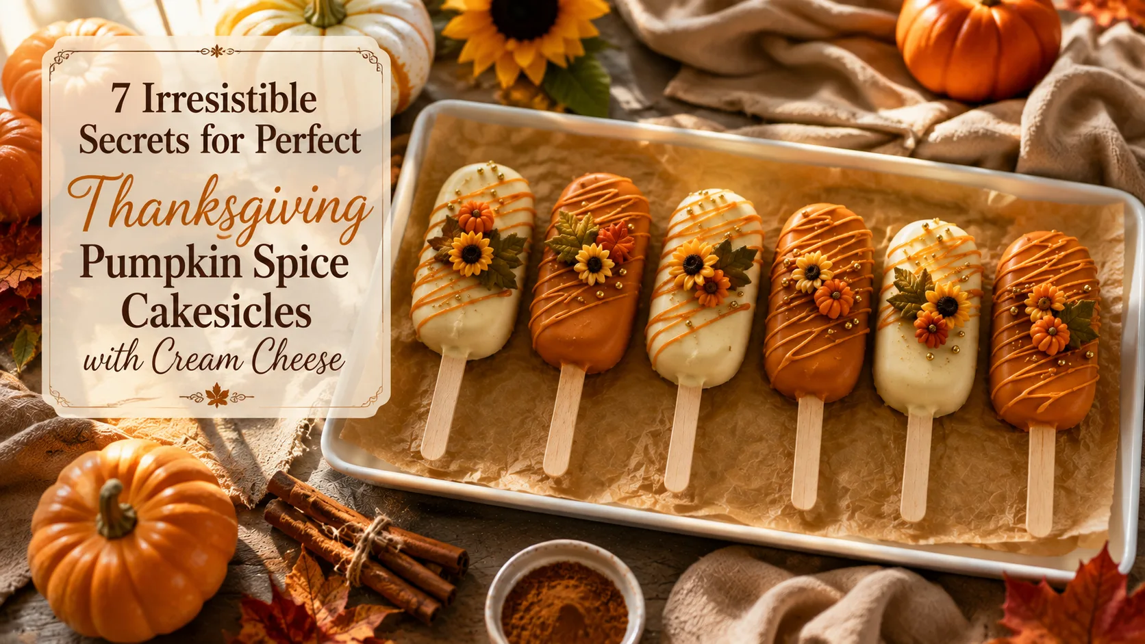 Thanksgiving pumpkin spice cakesicles with cream cheese