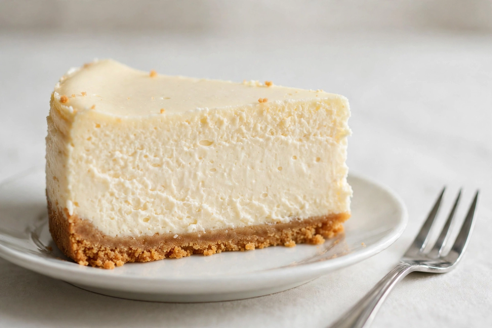 Sliced cheesecake showing creamy interior texture