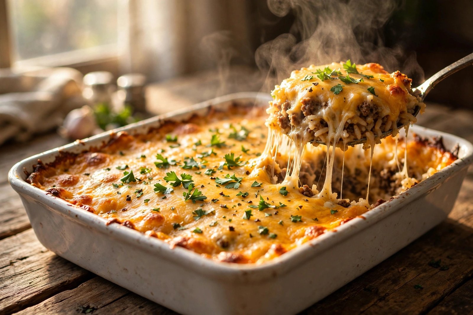 Cheesy Hamburger Rice Casserole Recipe